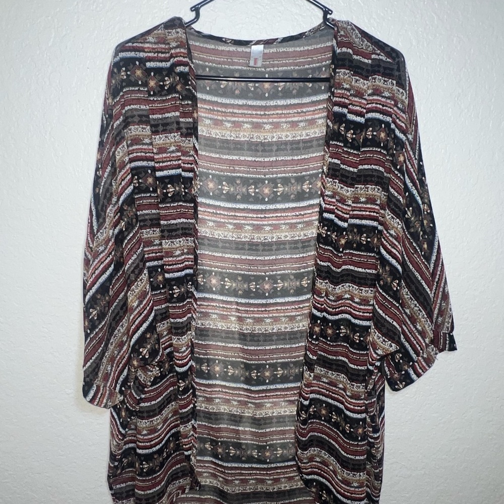 Brown and Black Cardigan Sweater with Geometric Patterns